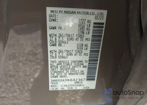 2023 Nissan Frontier Pro-4X 4X4 из США, поврежденный, VIN 1N6ED1EK2PN642367